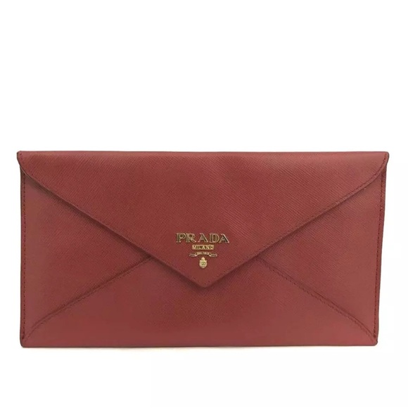 AUTH Prada Envelope Clutch, Crossbody, Wallet Dark Red - Picture 1 of 7
